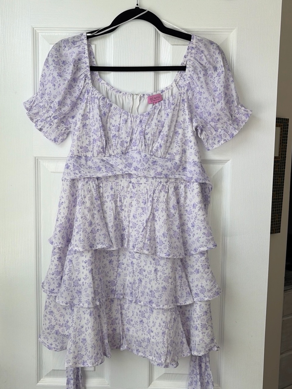Francesca's Collections Lavender Floral Tiered Mini Dress